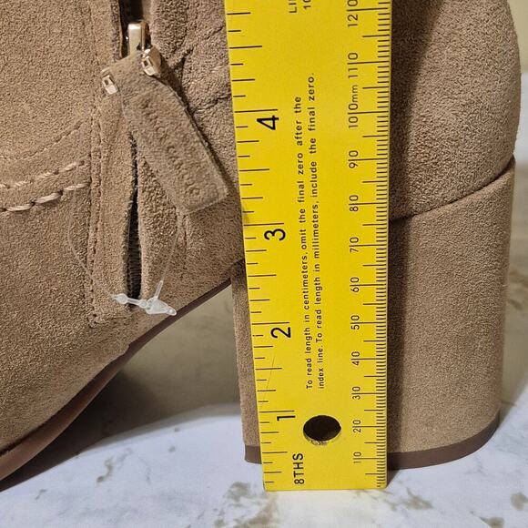 Vince Camuto Suede Ankle Boots Womens 9 1/2 M Pailey Camel Tan Block Heel Zip - Picture 8 of 11